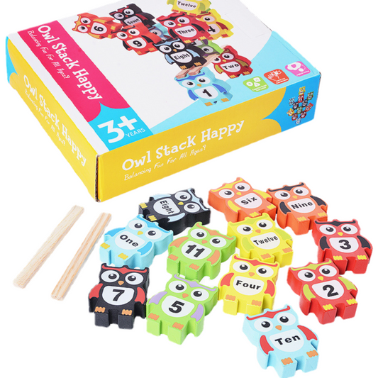 Bunte Stapelsteine in Eulenform