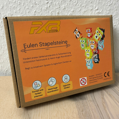 Bunte Holz-Stapelsteine in Eulenform incl. Aufbewahrungsbeutel
