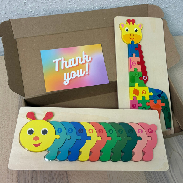 SET 2 - Montessori Holzpuzzle für Kinder – Lernspielzeug mit Tiermotiven