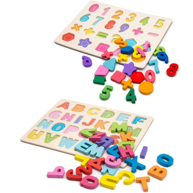 2-teiliges Holz-Steckspiel – Alphabet & Zahlen