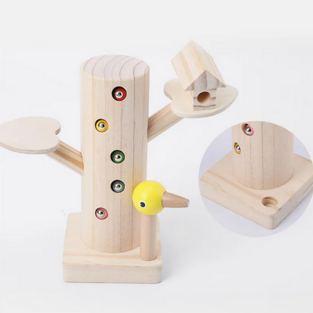 Magnetisches Specht-Lernspiel aus Holz