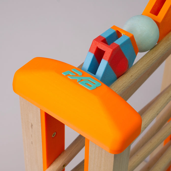 Holz-Kugelbahn - orange & türkis - Groß - incl.Laufteilen ab 3 Jahren