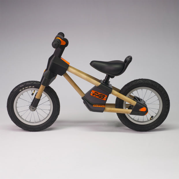 Holz-Laufrad "Frank" in orange & schwarz mit Speichenfelge