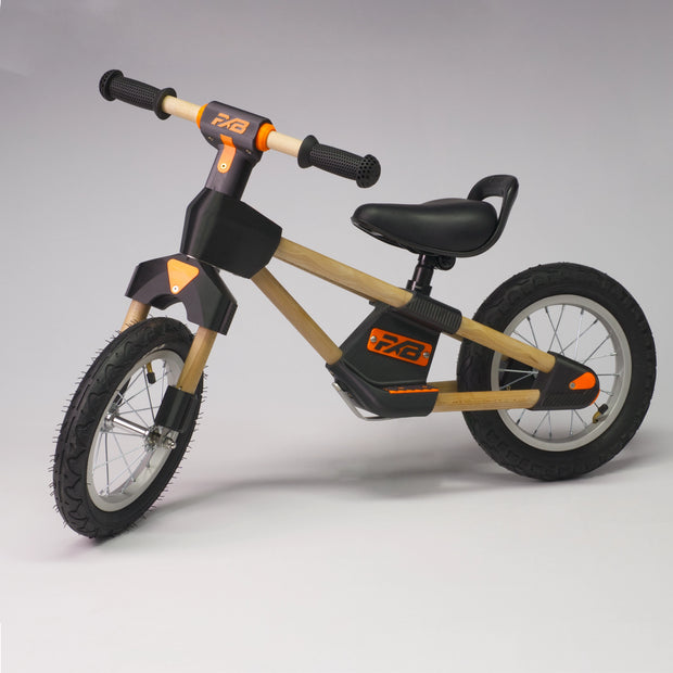 Holz-Laufrad "Frank" in orange & schwarz mit Speichenfelge