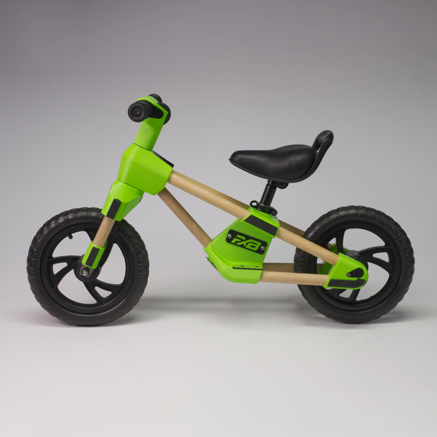 Holz-Laufrad "Frank" in neongrün & schwarz mit PU-Schaumfelge