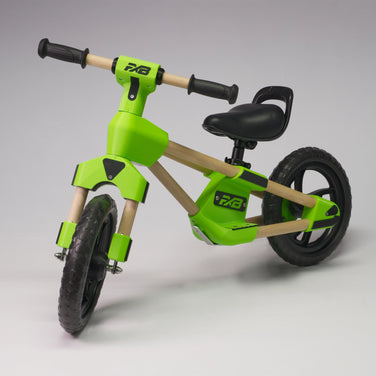 Holz-Laufrad "Frank" in neongrün & schwarz mit PU-Schaumfelge