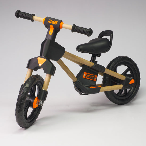 Holz-Laufrad "Frank" in orange & schwarz mit PU-Schaumfelge