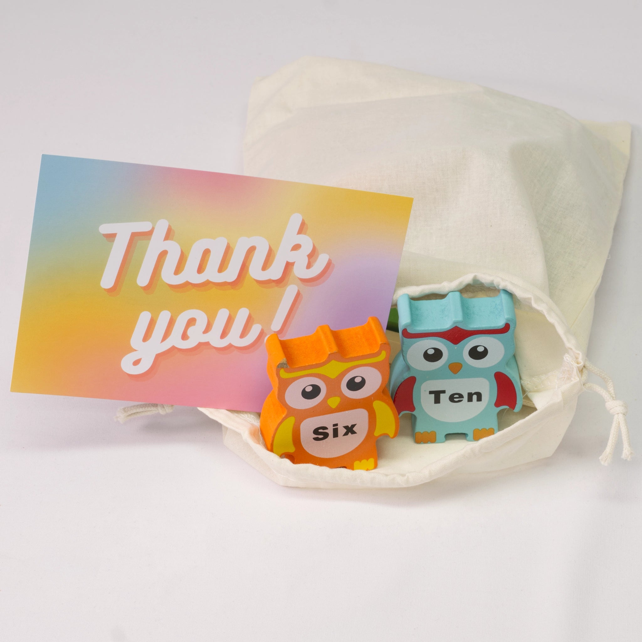 Bunte Holz-Stapelsteine in Eulenform incl. Aufbewahrungsbeutel