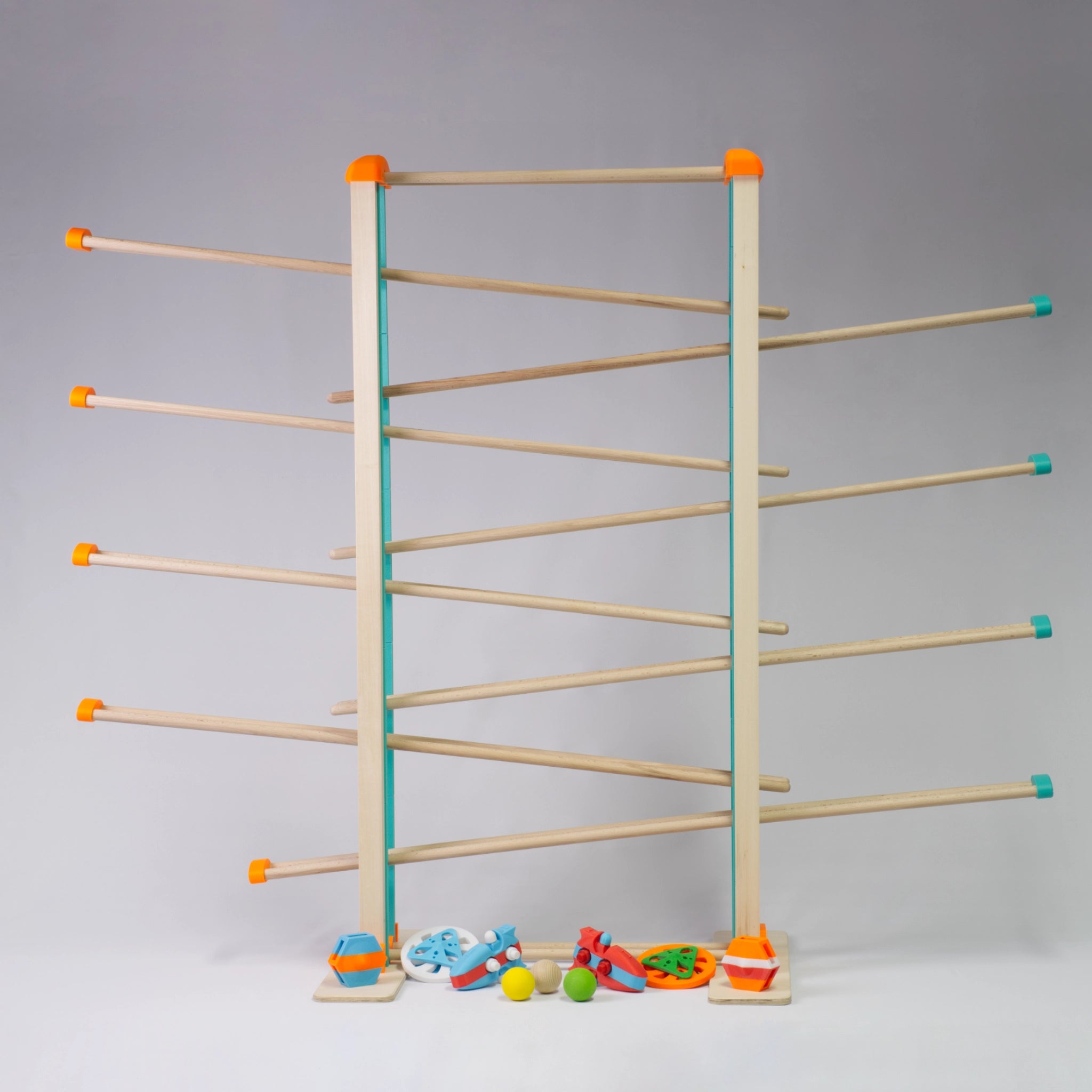 Holz-Kugelbahn - orange & türkis- XXL- incl.Laufteilen ab 3 Jahren