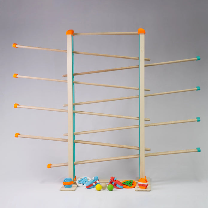 Holz-Kugelbahn - orange & türkis- XXL- incl.Laufteilen ab 3 Jahren